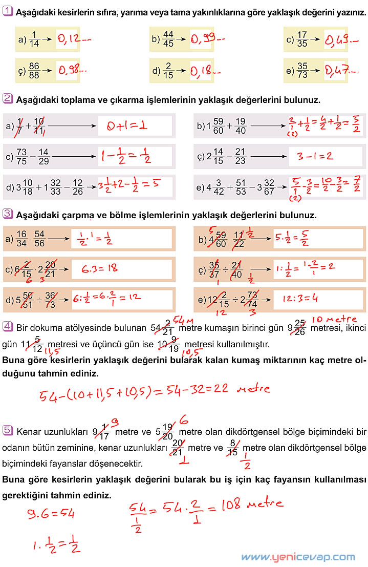 6. Sınıf Matematik Kitabı Sayfa 104 111 112 119 125 Cevapları Meb