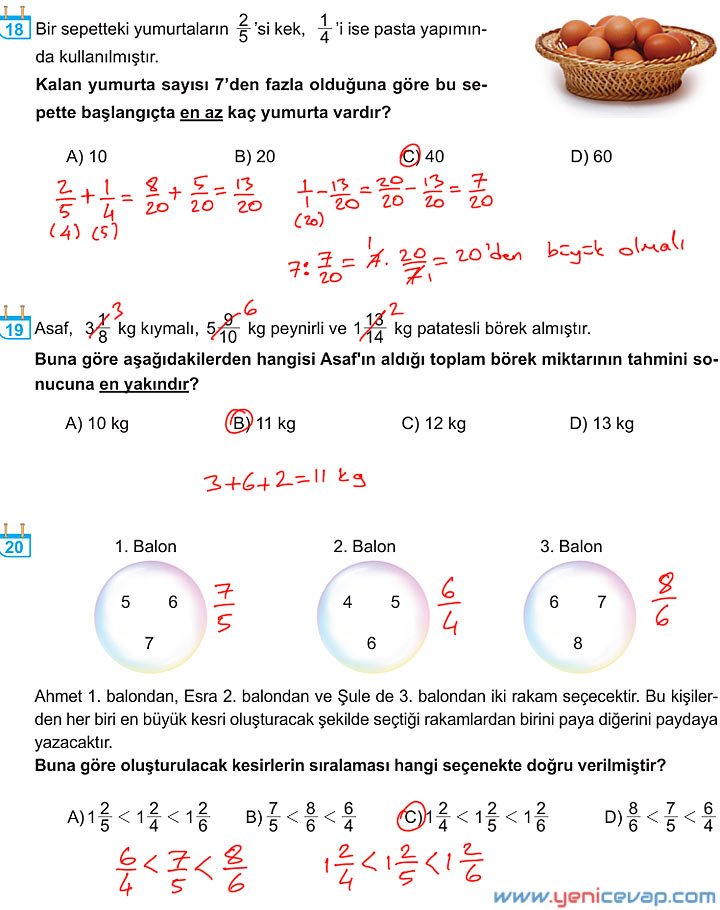 6. Sınıf Matematik Kitabı Sayfa 131 139 140 141 144 145 Cevapları Meb
