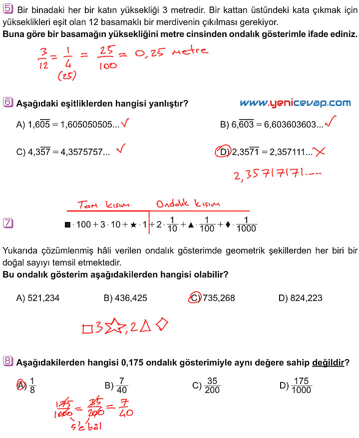 6. Sınıf Matematik Kitabı Sayfa 131 139 140 141 144 145 Cevapları Meb