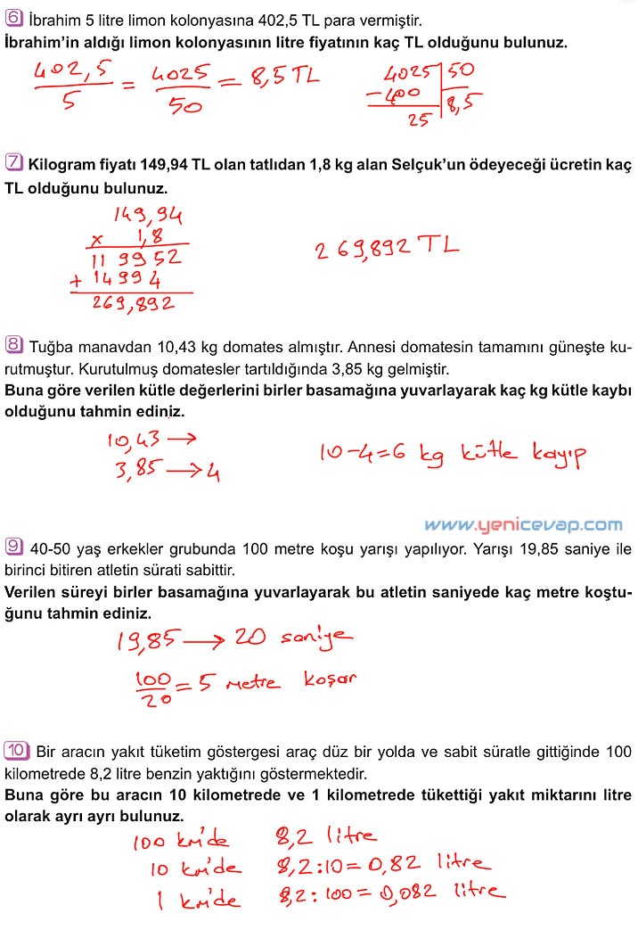 6. Sınıf Matematik Kitabı Sayfa 154 157 162 163 167 Cevapları Meb