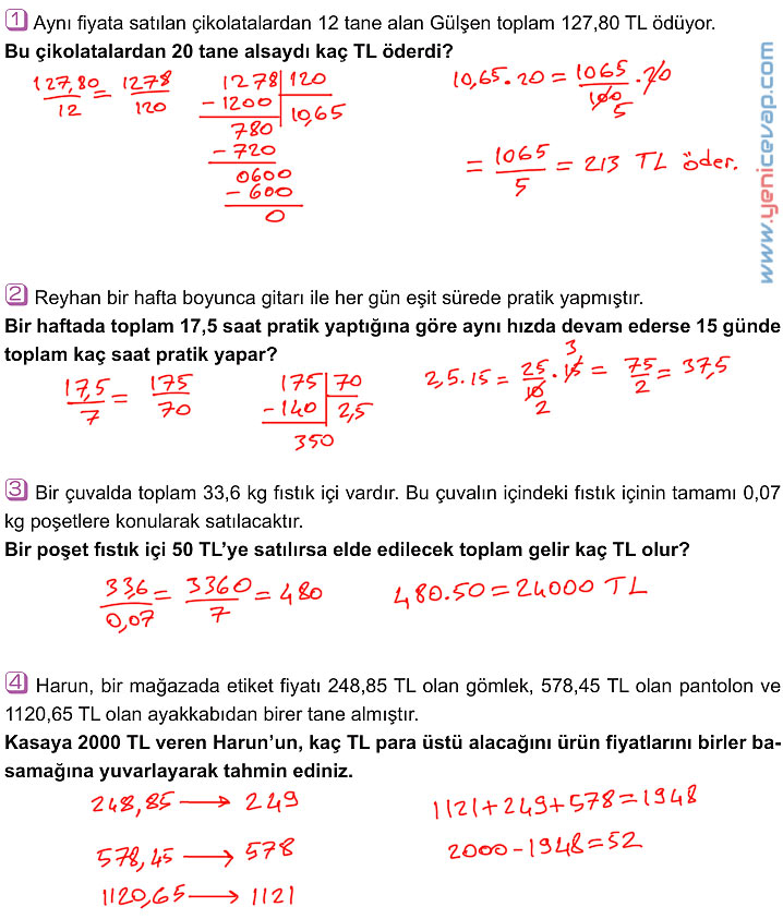 6. Sınıf Matematik Kitabı Sayfa 154 157 162 163 167 Cevapları Meb