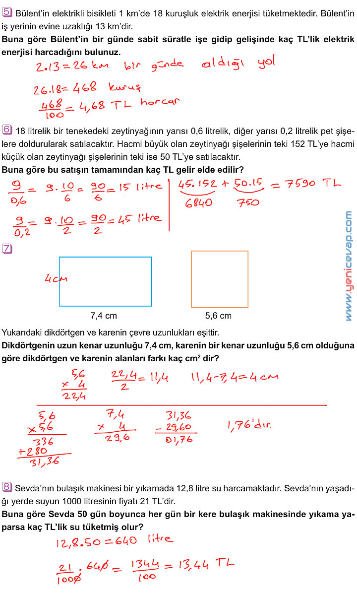 6. Sınıf Matematik Kitabı Sayfa 168 172 173 174 175 Cevapları Meb