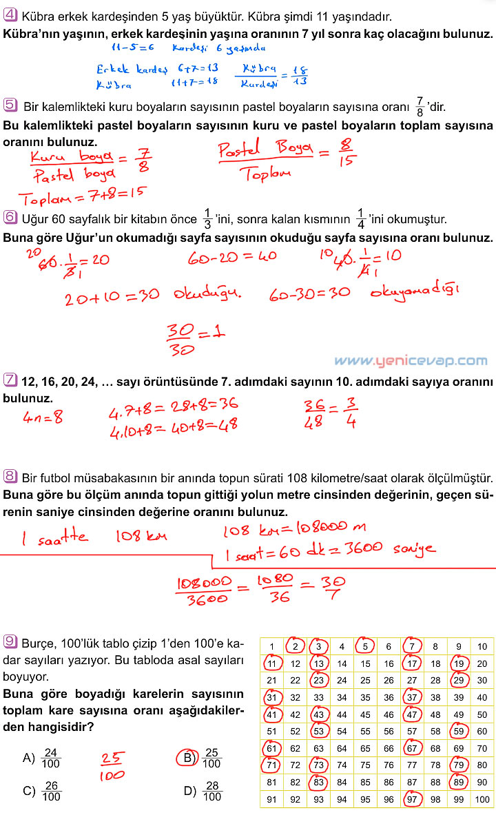 6. Sınıf Matematik Kitabı Sayfa 168 172 173 174 175 Cevapları Meb