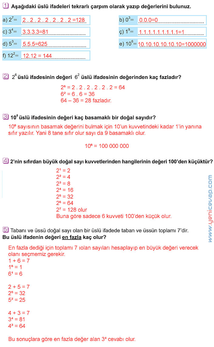 6. Sınıf Matematik Kitabı Sayfa 14 15 16 17 18 19 Cevapları Meb