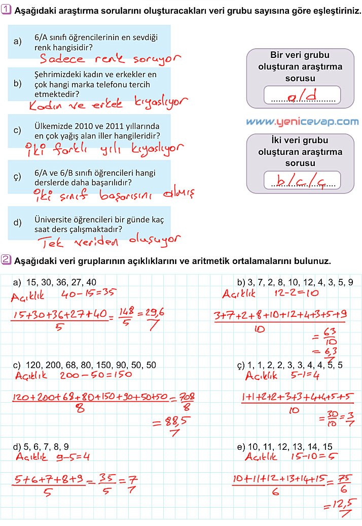 6. Sınıf Matematik Kitabı Sayfa 187 188 189 193 200 202 Cevapları Meb