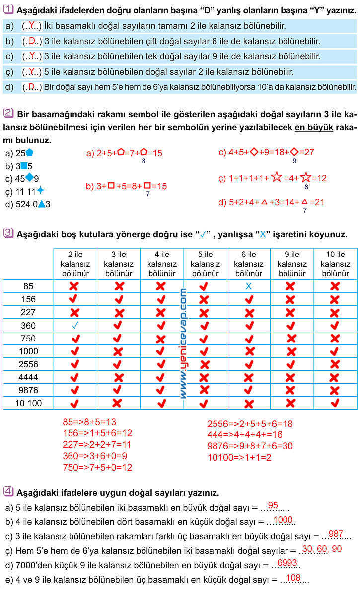 6. Sınıf Matematik Kitabı Sayfa 49 50 53 57 58 Cevapları Meb