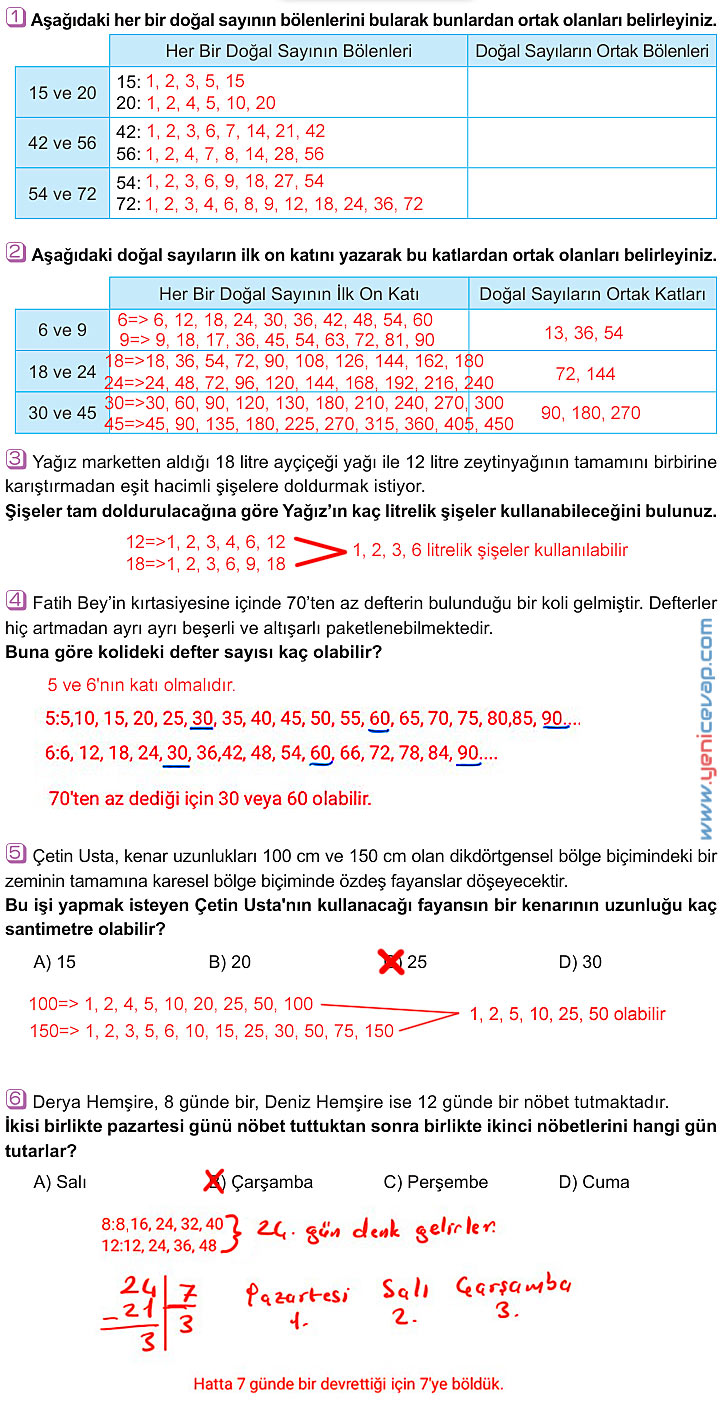 6. Sınıf Matematik Kitabı Sayfa 64 65 69 70 71 Cevapları Meb