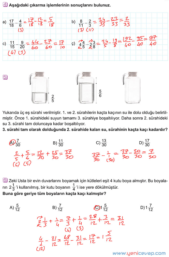 6. Sınıf Matematik Kitabı Sayfa 97 98 99 101 103 Cevapları Meb