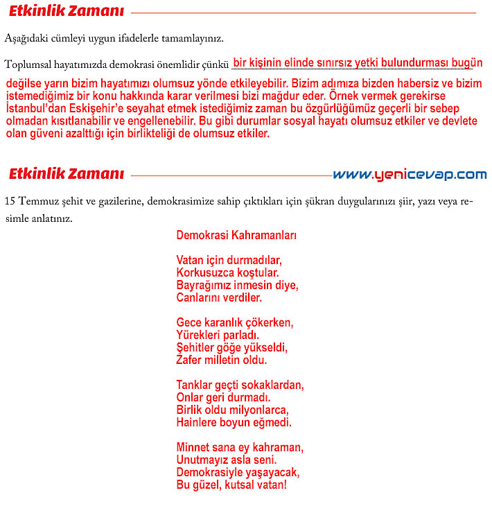 6. Sınıf Sosyal Bilgiler Kitabı Sayfa 220 221 222 223 224 225 226 227 Cevapları Evos
