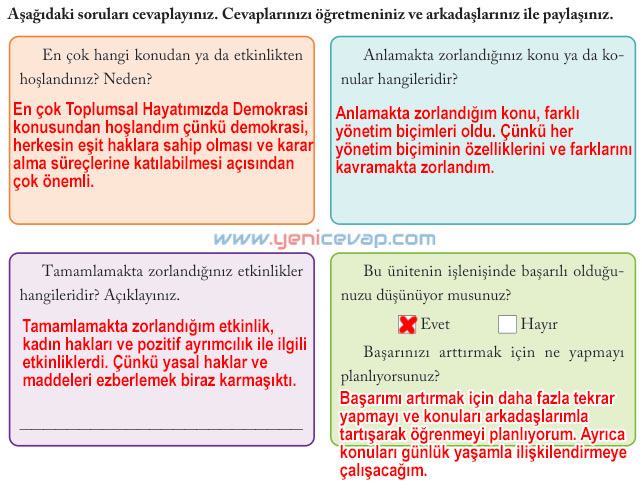 6. Sınıf Sosyal Bilgiler Kitabı Sayfa 229 230 231 232 234 235 236 237 238 Cevapları Evos