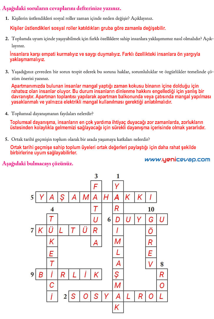 6. Sınıf Sosyal Bilgiler Kitabı Sayfa 35 36 37 40 41 42 43 44 Cevapları Evos