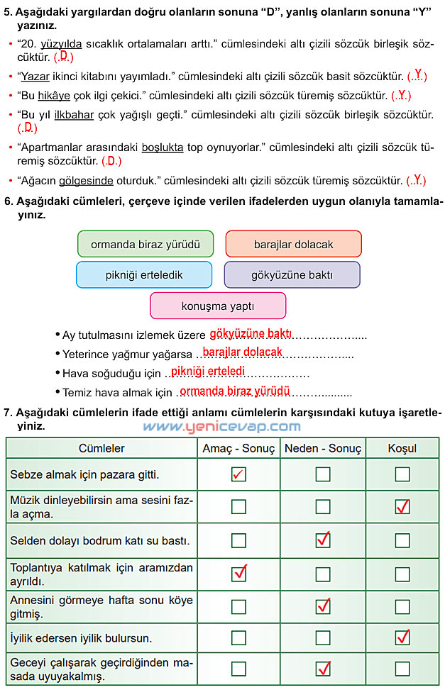 6. Sınıf Türkçe Kitabı Sayfa 102 104 105 106 108 Cevapları Meb