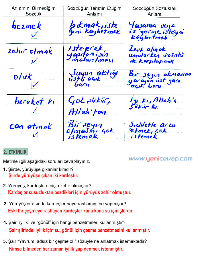 6. Sınıf Türkçe Kitabı Sayfa 111 112 113 114 115 116 Cevapları Meb