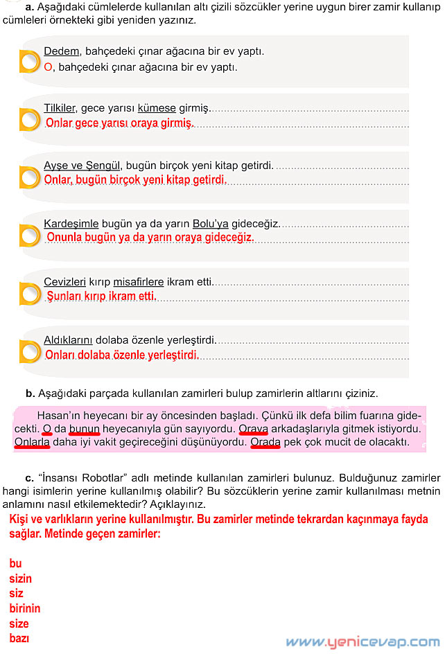 6. Sınıf Türkçe Kitabı Sayfa 139 140 141 142 145 Cevapları Meb