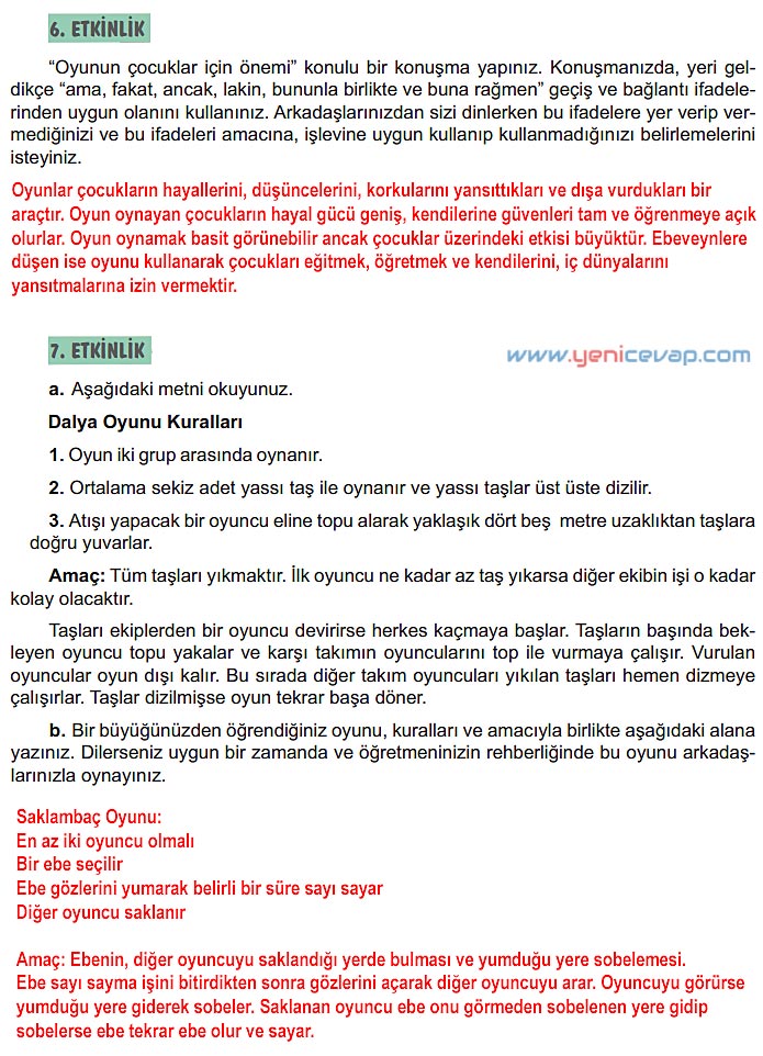 6. Sınıf Türkçe Kitabı Sayfa 179 181 187 188 189 Cevapları Meb