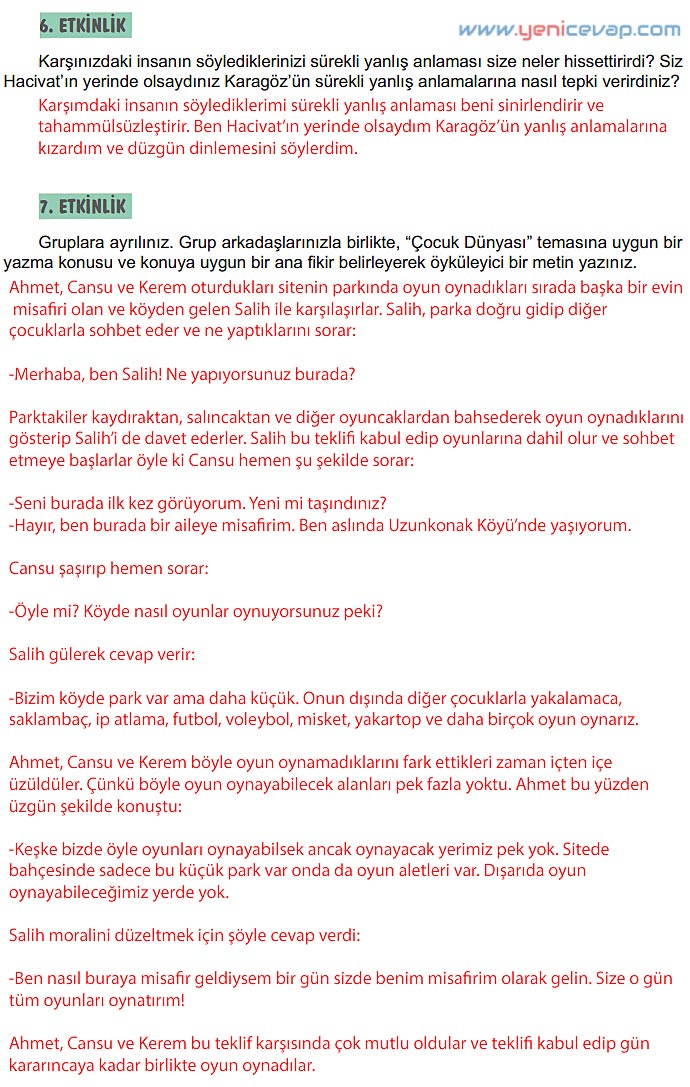 6. Sınıf Türkçe Kitabı Sayfa 179 181 187 188 189 Cevapları Meb