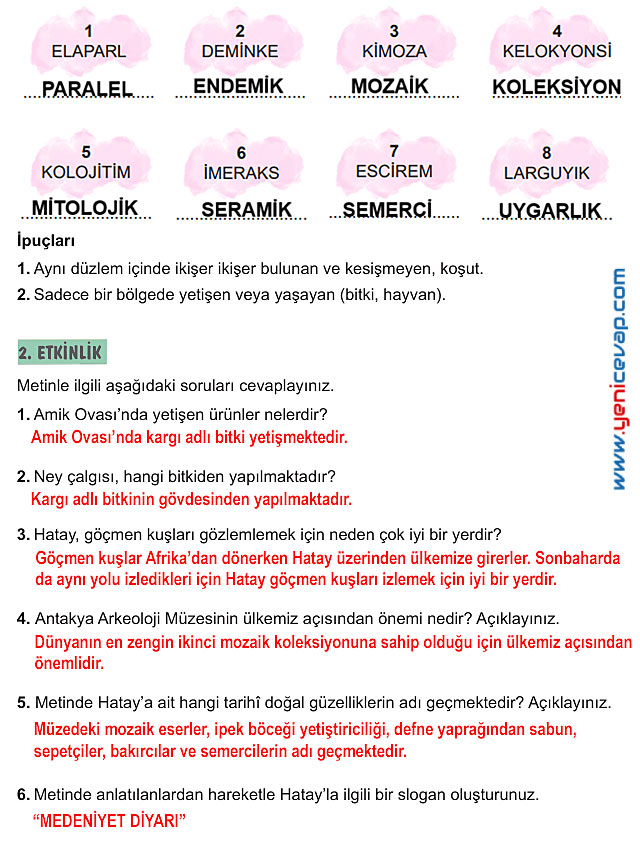 6. Sınıf Türkçe Kitabı Sayfa 20 21 22 23 24 Cevapları Meb