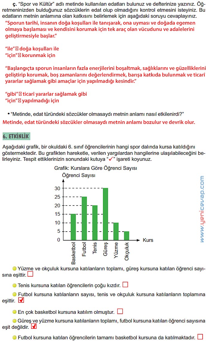 6. Sınıf Türkçe Kitabı Sayfa 203 204 205 206 207 210 Cevapları Meb