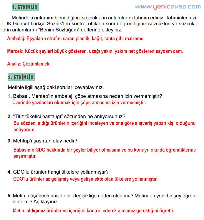 6. Sınıf Türkçe Kitabı Sayfa 217 218 219 220 221 Cevapları Meb