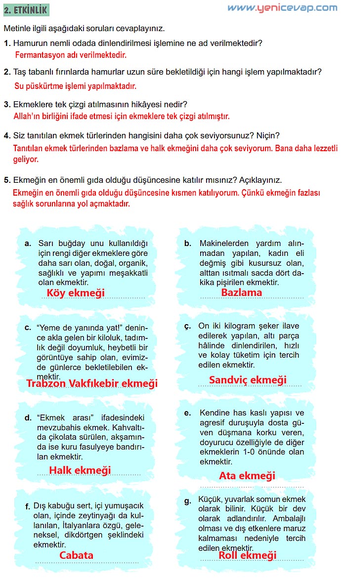 6. Sınıf Türkçe Kitabı Sayfa 222 223 224 225 226 Cevapları Meb