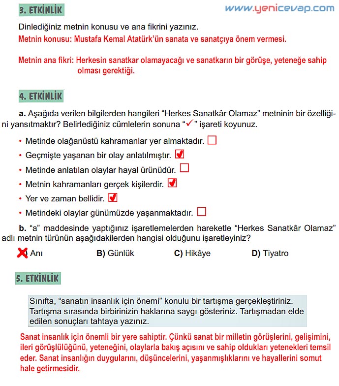 6. Sınıf Türkçe Kitabı Sayfa 257 260 261 262 Cevapları Meb