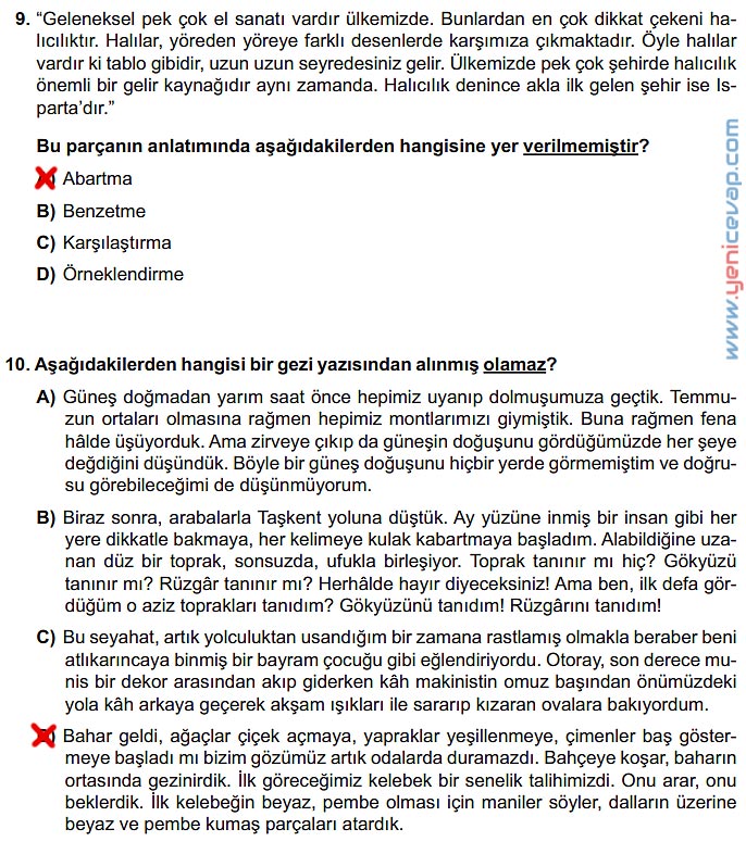 6. Sınıf Türkçe Kitabı Sayfa 257 260 261 262 Cevapları Meb
