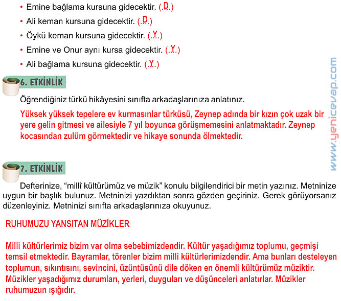 6. Sınıf Türkçe Kitabı Sayfa 31 32 33 34 35 Cevapları Meb