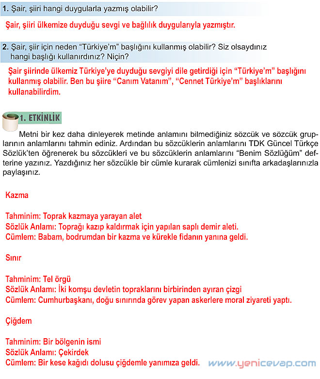 6. Sınıf Türkçe Kitabı Sayfa 31 32 33 34 35 Cevapları Meb