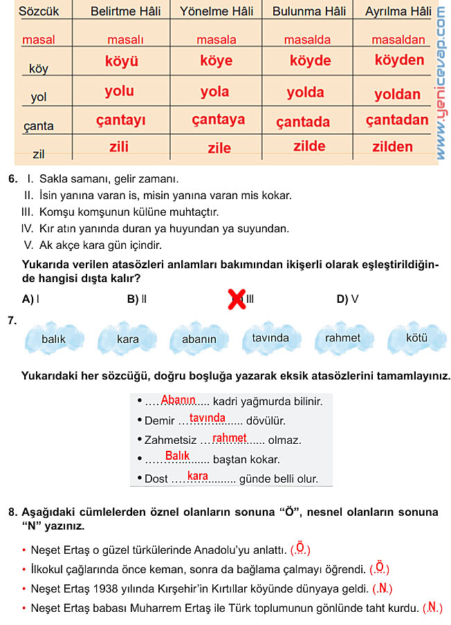 6. Sınıf Türkçe Kitabı Sayfa 43 44 46 47 48 49 Cevapları Meb