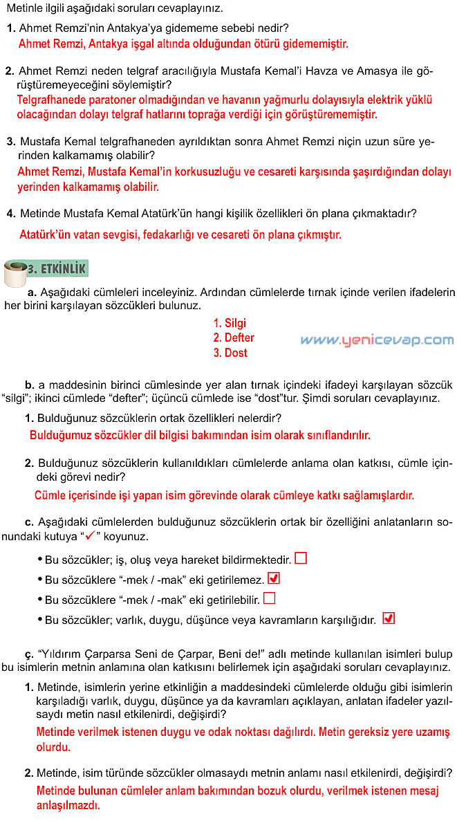 6. Sınıf Türkçe Kitabı Sayfa 50 51 52 54 55 56 57 Cevapları Meb