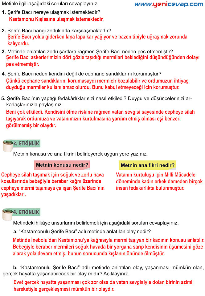 6. Sınıf Türkçe Kitabı Sayfa 58 62 63 64 65 66 Cevapları Meb