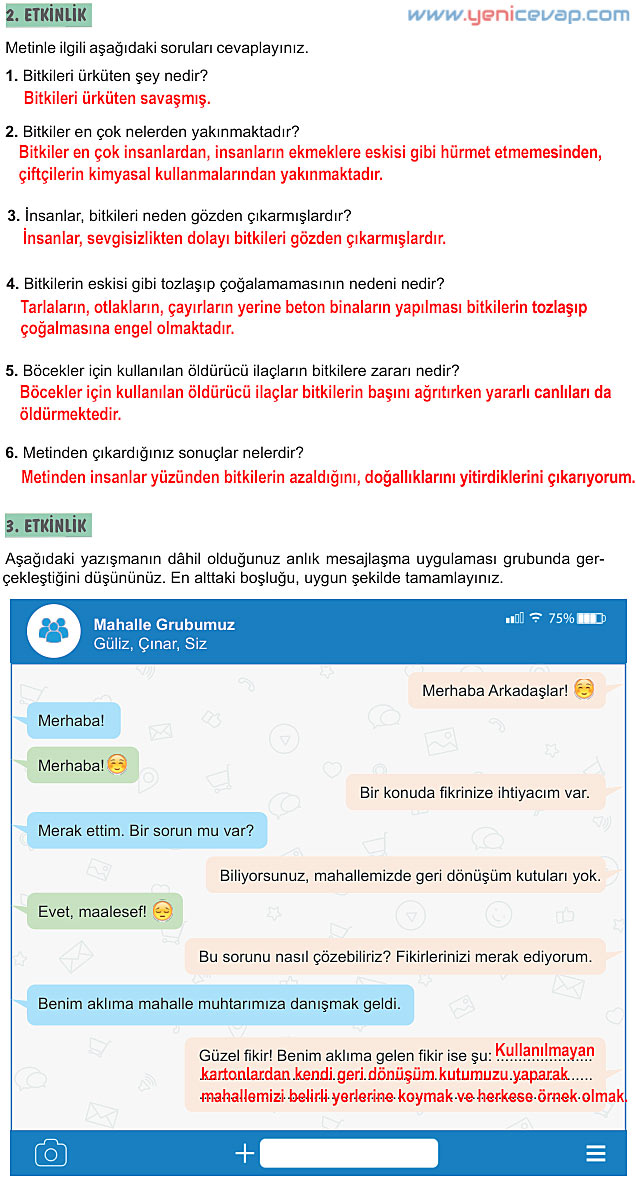 6. Sınıf Türkçe Kitabı Sayfa 95 96 98 99 100 101 Cevapları Meb