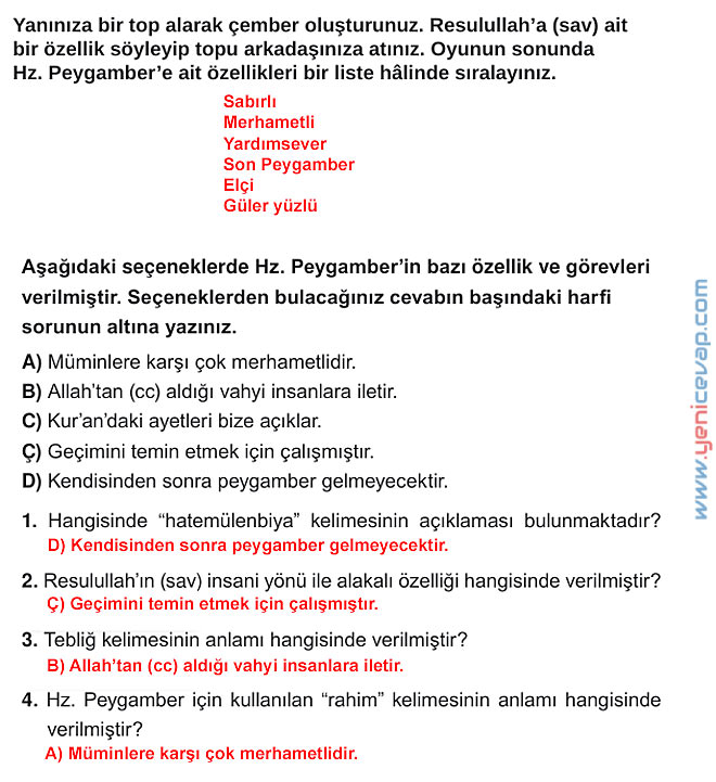 7. Sınıf Din Kültürü Kitabı Sayfa 101 102 103 107 109 110 111 Cevapları Meb