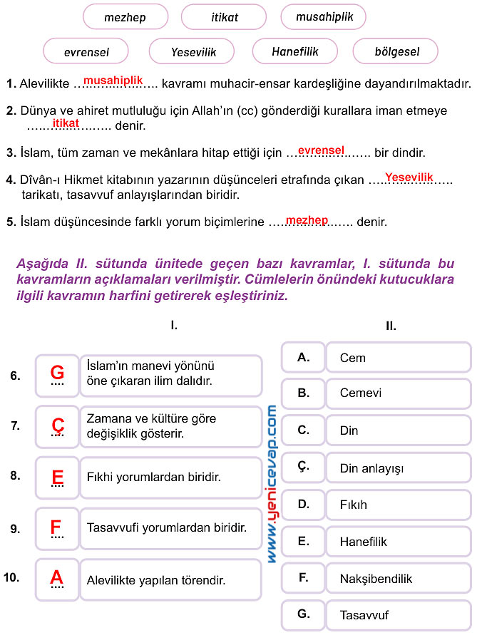7. Sınıf Din Kültürü Kitabı Sayfa 138 139 140 141 142 143 Cevapları Meb