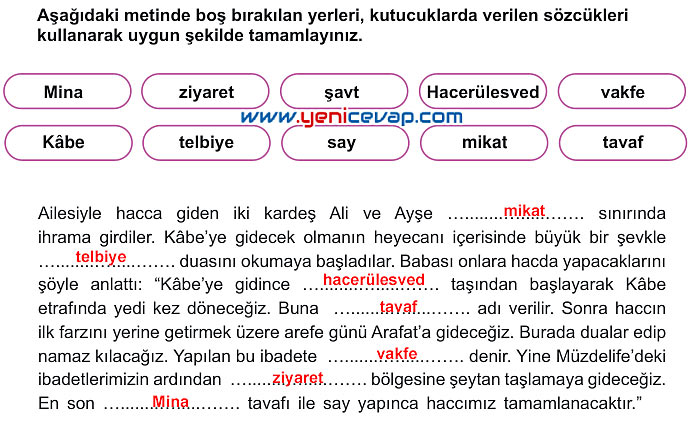 7. Sınıf Din Kültürü Kitabı Sayfa 37 38 39 41 46 54 56 58 Cevapları Meb