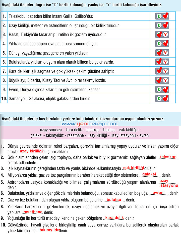 7. Sınıf Fen Bilimleri Kitabı Sayfa 19 22 26 29 39 41 42 43 44 Cevapları Meb