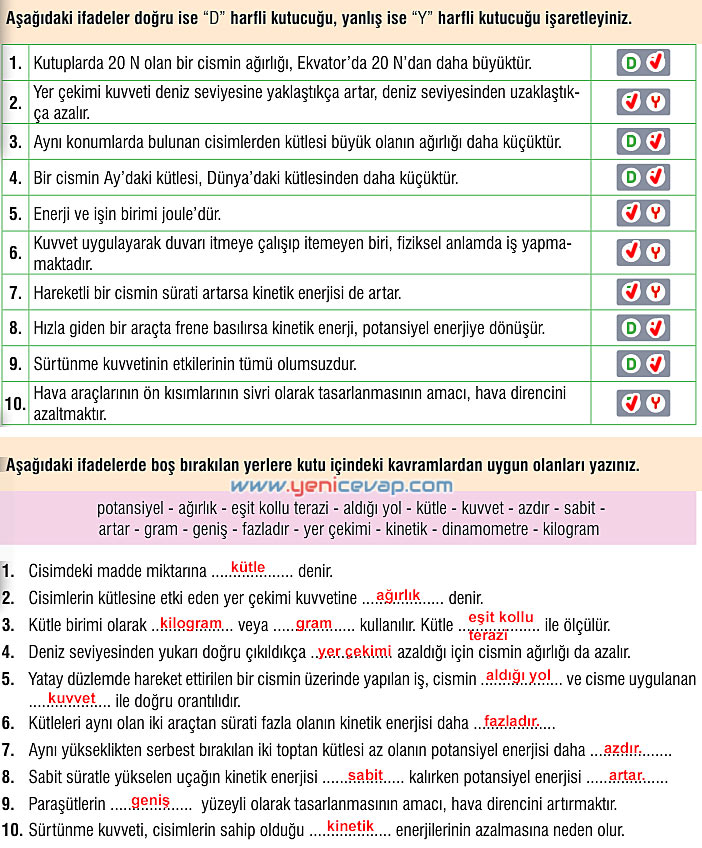 7. Sınıf Fen Bilimleri Kitabı Sayfa 90 92 93 94 95 96 97 98 Cevapları Meb