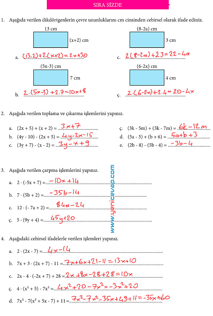 7. Sınıf Matematik Kitabı Sayfa 91 92 93 96 97 100 101 Cevapları Meb