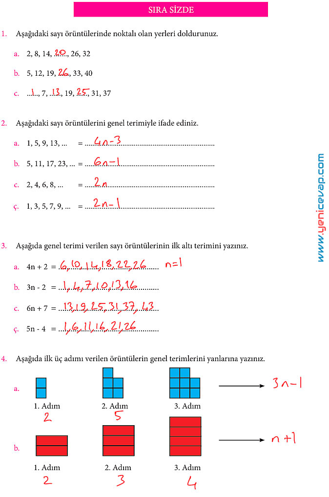 7. Sınıf Matematik Kitabı Sayfa 104 105 106 111 112 113 114 Cevapları Meb