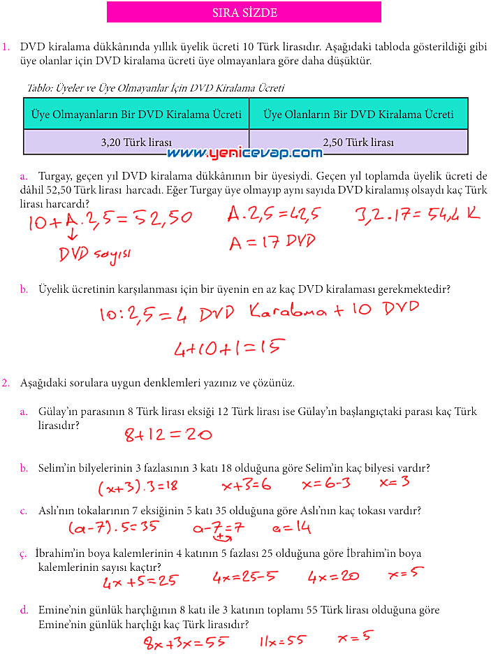 7. Sınıf Matematik Kitabı Sayfa 104 105 106 111 112 113 114 Cevapları Meb
