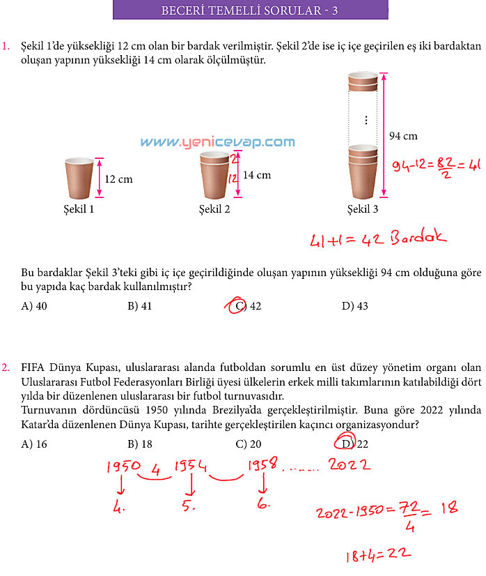 7. Sınıf Matematik Kitabı Sayfa 104 105 106 111 112 113 114 Cevapları Meb