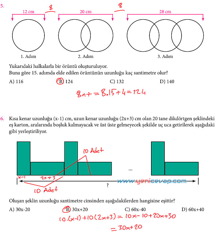 7. Sınıf Matematik Kitabı Sayfa 115 116 117 121 124 125 128 Cevapları Meb