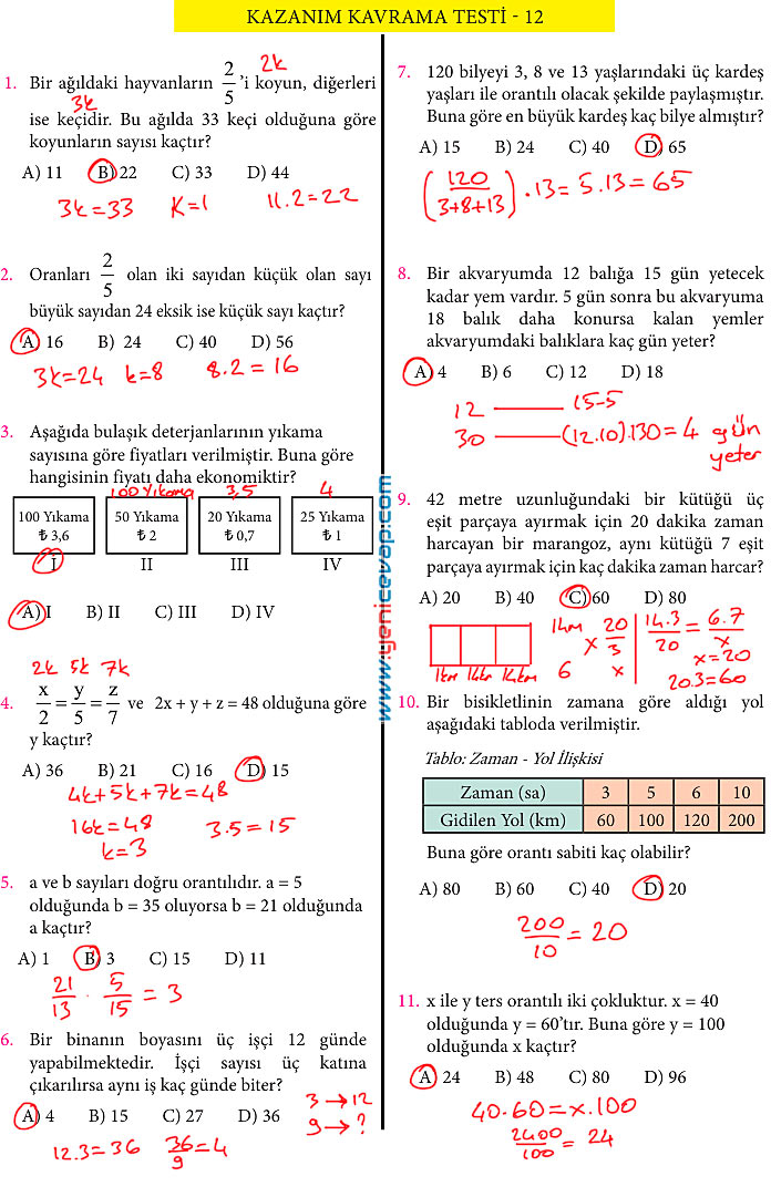 7. Sınıf Matematik Kitabı Sayfa 129 135 136 137 138 142 Cevapları Meb