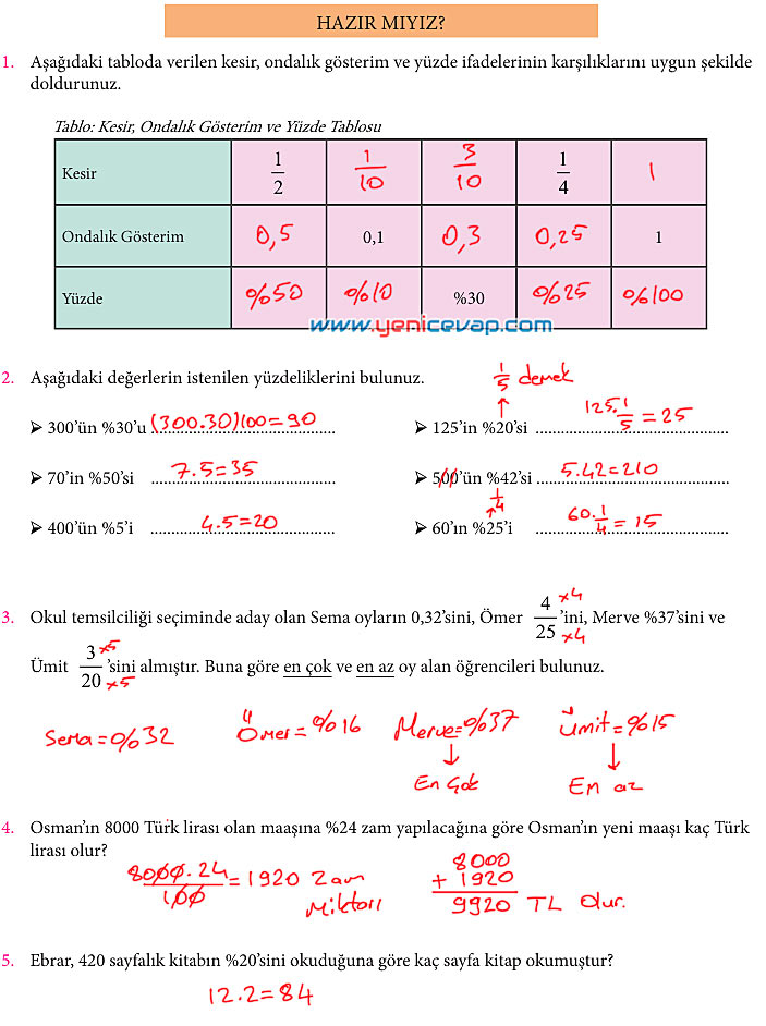 7. Sınıf Matematik Kitabı Sayfa 129 135 136 137 138 142 Cevapları Meb