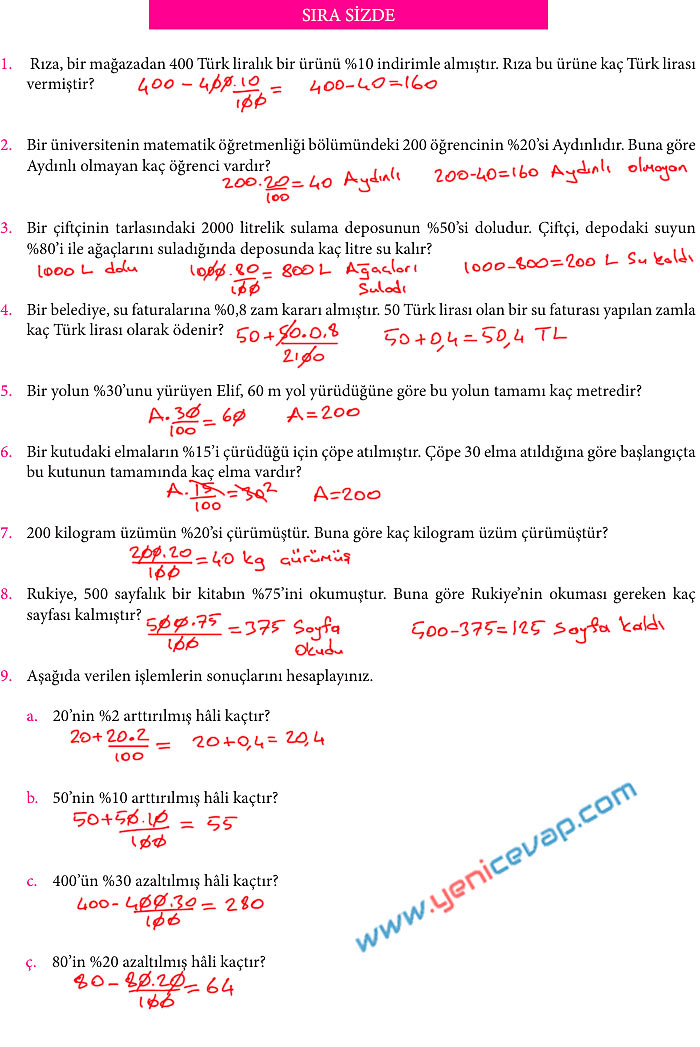 7. Sınıf Matematik Kitabı Sayfa 129 135 136 137 138 142 Cevapları Meb