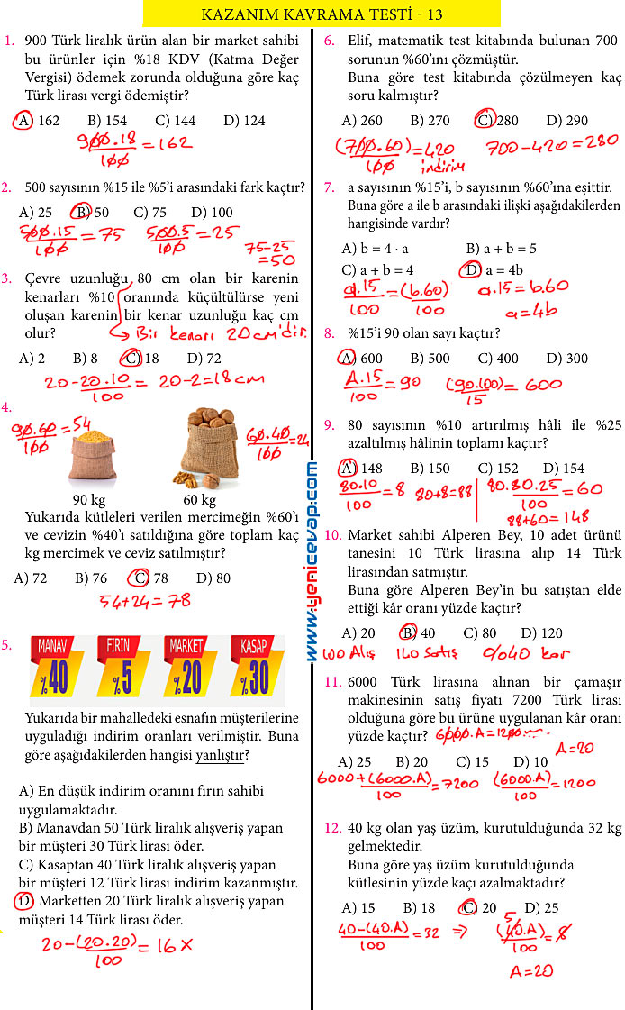 7. Sınıf Matematik Kitabı Sayfa 143 144 145 146 147 148 150 Cevapları Meb