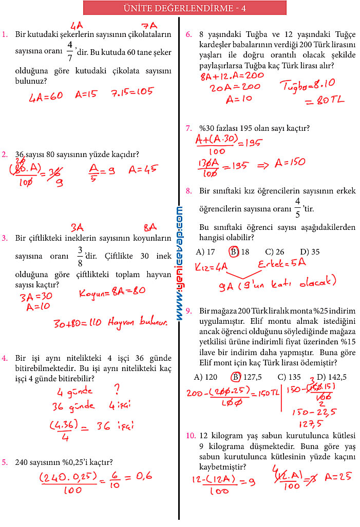 7. Sınıf Matematik Kitabı Sayfa 143 144 145 146 147 148 150 Cevapları Meb