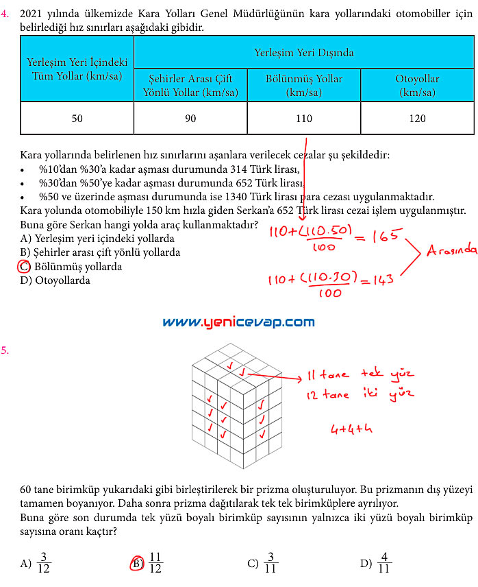 7. Sınıf Matematik Kitabı Sayfa 143 144 145 146 147 148 150 Cevapları Meb