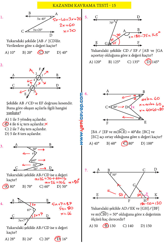 7. Sınıf Matematik Kitabı Sayfa 154 155 156 163 164 165 166 Cevapları Meb