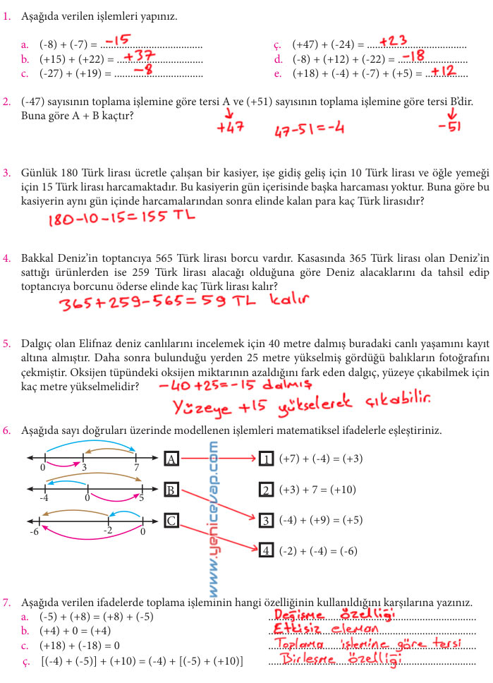 7. Sınıf Matematik Kitabı Sayfa 12 13 17 19 20 21 Cevapları Meb